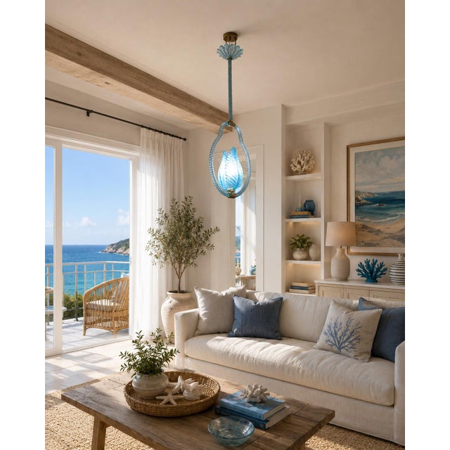 1950s 1950s Light Blu Murano Glass Chandelier by Barovier E Toso For Sale - Image 5 of 17