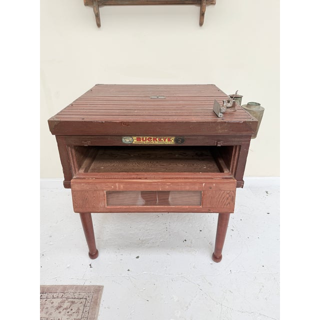 Wood Antique “Buckeye” Incubator Table For Sale - Image 7 of 11