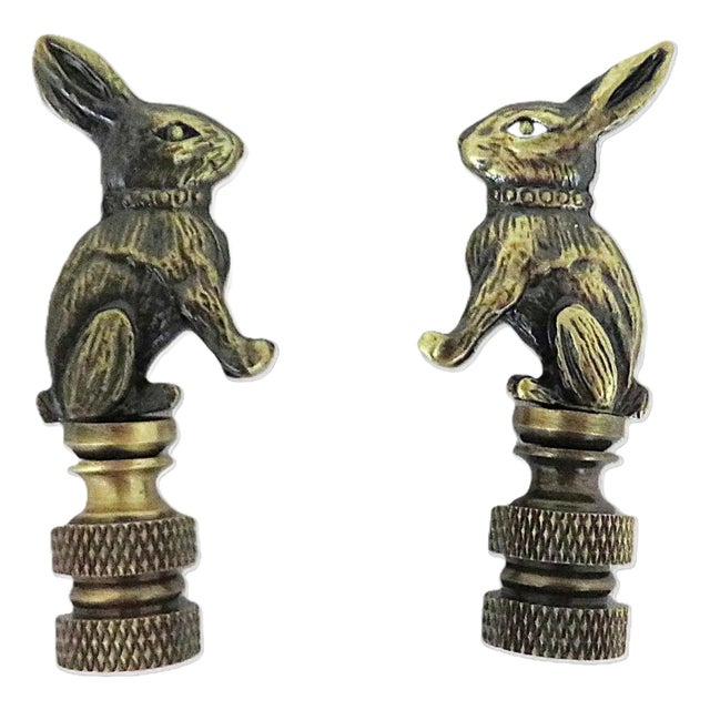 Pair of Bunny Rabbit Lamp Finials For Sale