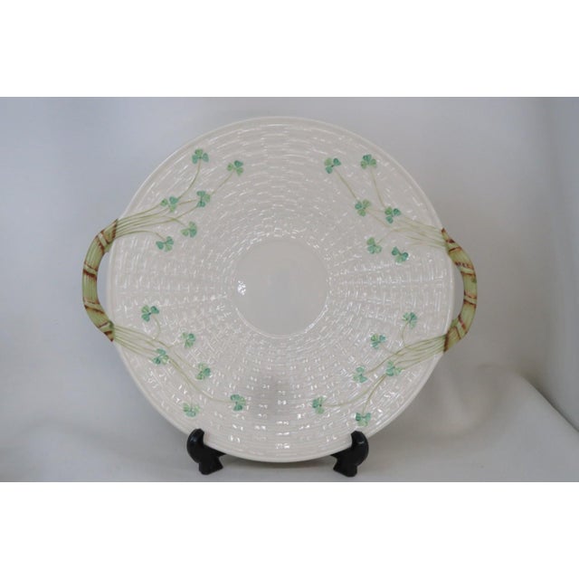 White Mid 20th Century Belleek Classic Mid Century Shamrock Tea Ware Cake Plate Irish Porcelain 4690b For Sale - Image 8 of 18