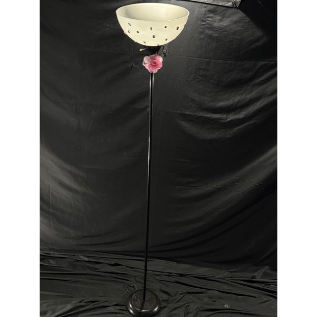 Contemporary 2020s Black Floral Torchiere Floor Lamp With Jeweled Shade For Sale - Image 3 of 5