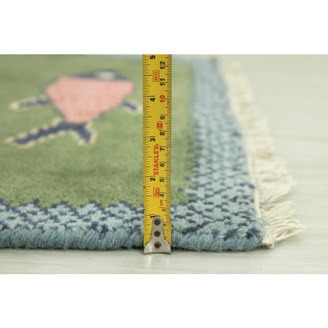 Koi Fish Olive Green Hand Knotted Runner Rug 2.6x6Ft. For Sale - Image 12 of 18