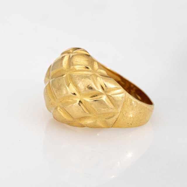 Vintage Sculptural Wide Band Ring Sz 6 18k Gold Textured Dome Geometric Jewelry For Sale - Image 4 of 7
