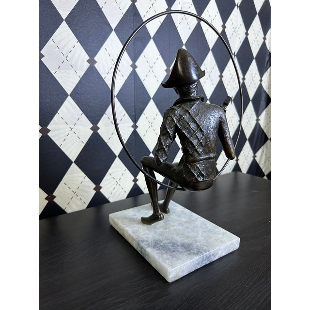 Contemporary Signed Gustavo Gutierrez Bronze Harlequin Musician Sculpture on Marble Base, Edition 7/10 For Sale - Image 3 of 18