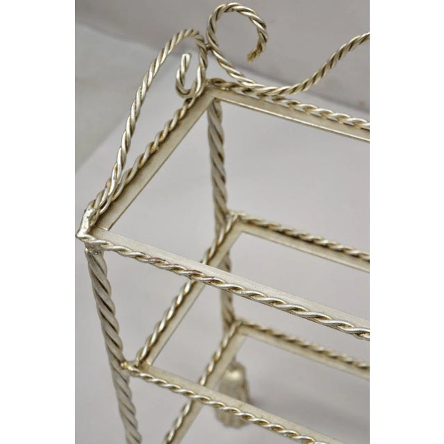 Italian Hollywood Regency Silver Leaf Gilt Iron 3 Tier Shelf Small Display Stand For Sale In Philadelphia - Image 6 of 11