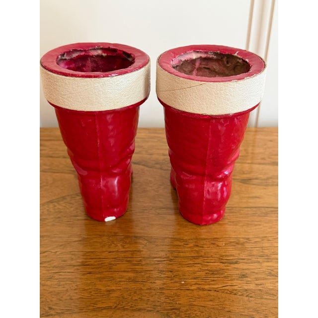Textile 1930s German Pulp Paper Mache Santa Boot Candy Holders, Set of 2 For Sale - Image 7 of 12