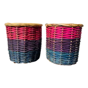Vintage Pair of Colorful Handmade Filipino Baskets
