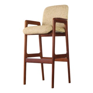 Bar Stool designed by Benny Linden in rich Teak and Original Tweed For Sale