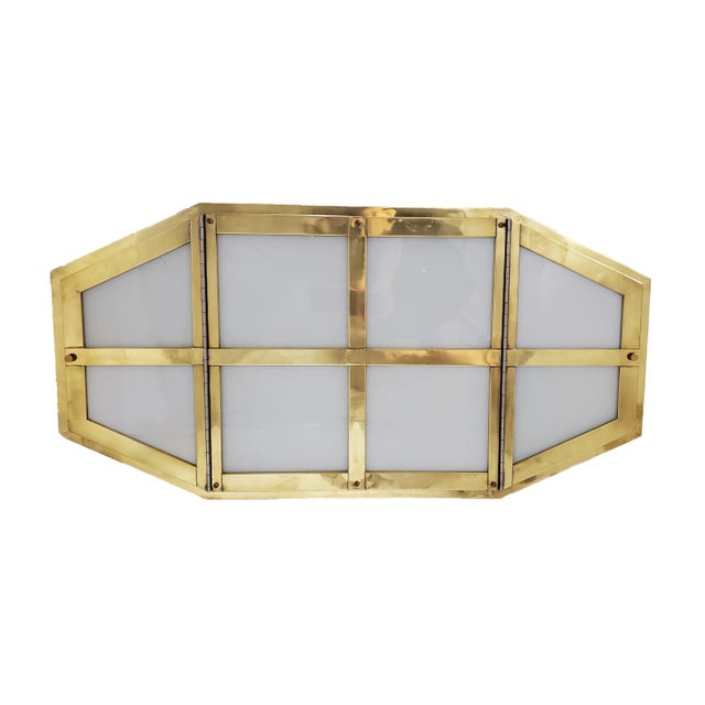 Mid 20th Century Large Industrial Brass and Glass Flush Mount For Sale - Image 4 of 13