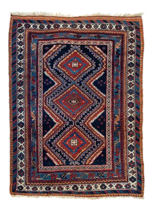 1920s Red and Navy Blue Tribal Geometric Persian Afshar Rug