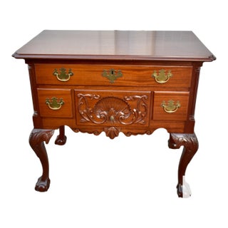 Vintage Carved Mahogany Georgian Style Five Drawer Lowboy For Sale