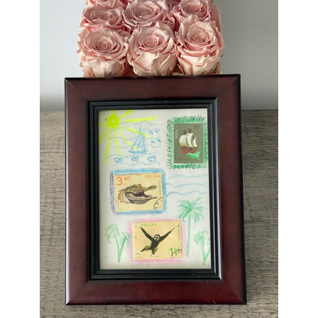 Abstract drawing with collage From the Sunshine State of Florida by Elia Framed.