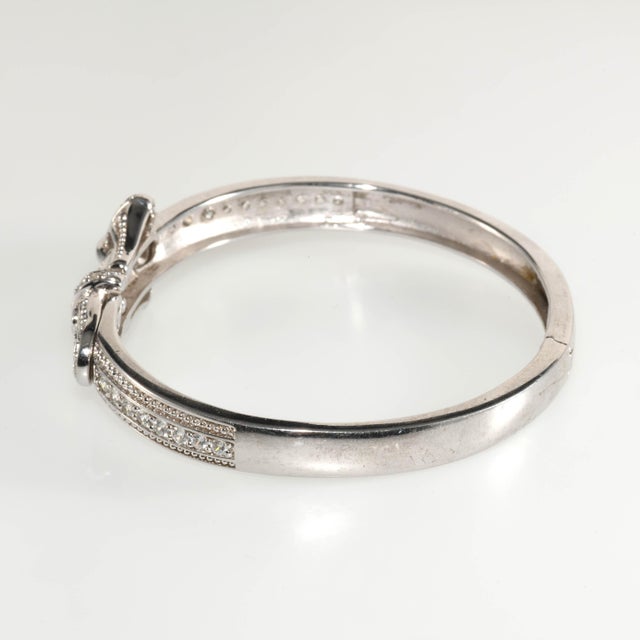 Abstract Vintage Sterling Silver Buckle Hinged Bangle Bracelet W/ Cubic Zirconia For Sale - Image 3 of 5
