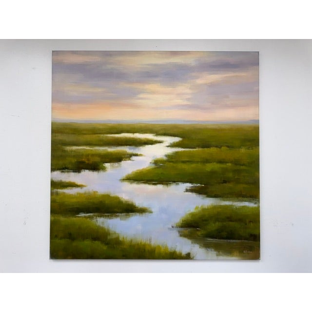 2020s Large Square Winding Marsh Creek Painting - 48x48 For Sale - Image 5 of 9