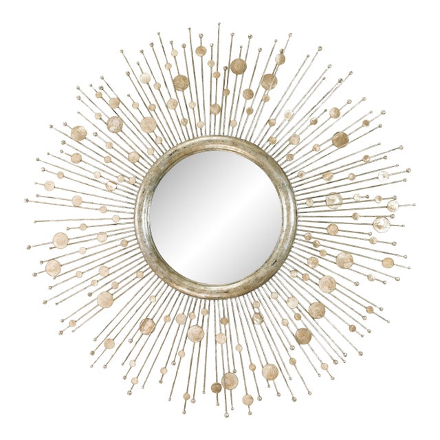 Antique Silver and Inlaid Capiz Shell Mirror For Sale