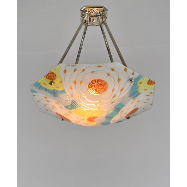 French Art Deco Pendant Light by Loys Lucha - 1930 Chandelier France For Sale - Image 6 of 18
