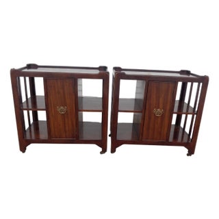20th Century Mahogany Rolling End Tables - a Pair For Sale
