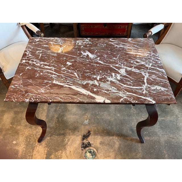 Wood 19th Century French Mahogany Table With Marble Top For Sale - Image 7 of 10