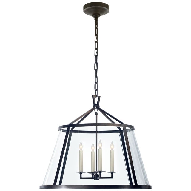 Chapman & Myers for Visual Comfort Signature Darlana 24" Pendant in Aged Iron with Clear Glass For Sale