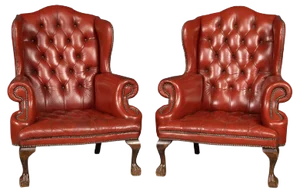 Set of English Leather Wing Back Armchairs, 1970s