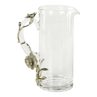 Soroa 9.5" Tall Orchid Pewter & Glass Pitcher For Sale