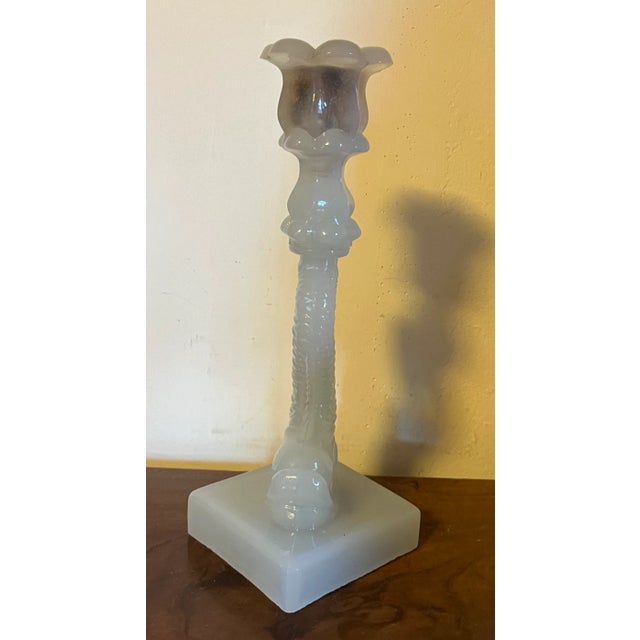 White Antique 19th Century Boston & Sandwich Glass Dolphin Form Candlestick in Clam Broth For Sale - Image 8 of 12