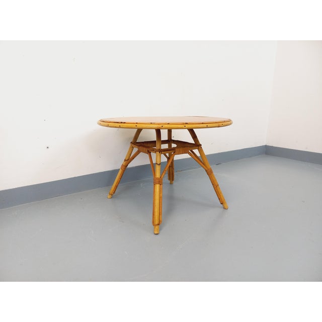 Vintage Round Coffee Table in Rattan and Wood, 1960s For Sale - Image 6 of 14