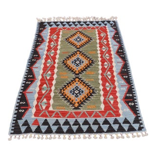 1970s Mid-Century Modern Blue Kilim Rug For Sale