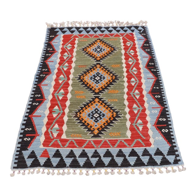 1970s Mid-Century Modern Blue Kilim Rug For Sale