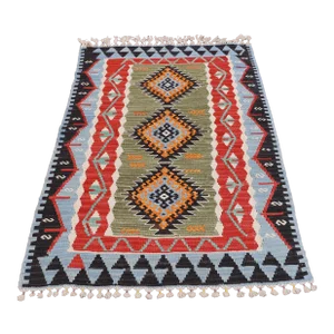 1970s Mid-Century Modern Blue Kilim Rug