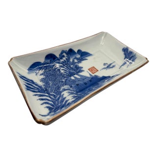 Asian Antique Tray: Rectangular Porcelain Blue White China Landscape Qianlong For Sale