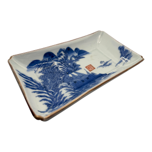 Asian Antique Tray: Rectangular Porcelain Blue White China Landscape Qianlong