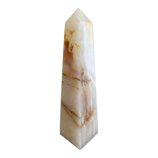 Green and Brown Onyx Marble Obelisk With Dramatic Veining For Sale