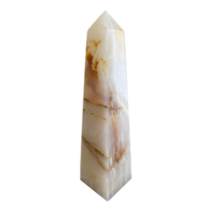 Green and Brown Onyx Marble Obelisk With Dramatic Veining