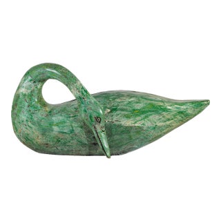 Vintage Green Painted Wooden Swan with Carved Curved Neck For Sale