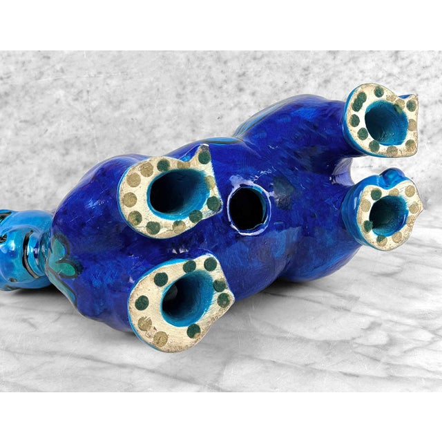 Mid-Century Italian Bellini Pottery Floral Blue Horse Sculpture - 15" For Sale - Image 10 of 11