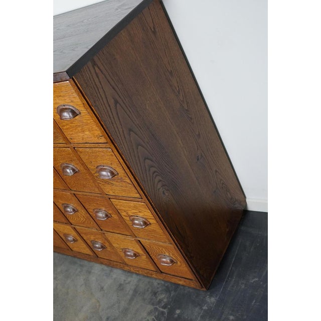 Dutch Industrial Oak Apothecary Cabinet Bank of Drawers, 1940s For Sale - Image 14 of 18