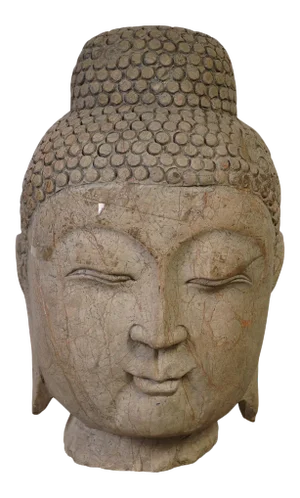 Early 19th Century Antique Chinese Carved Stone Buddha Head Statue