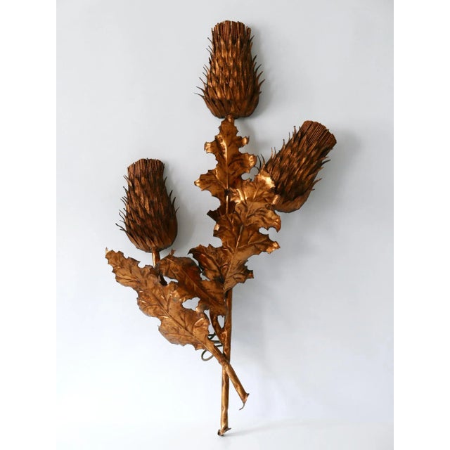 Mid-Century Modern Large Mid-Century Modern Gilt Metal Three Flamed Thistle Flower Sconce, 1960s For Sale - Image 3 of 18