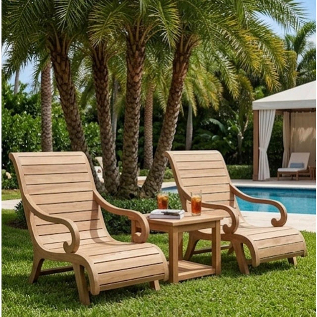 Pair of Vintage Solid Teak Sculptural Steamer-Style Chaise Lounge Chairs For Sale - Image 11 of 12