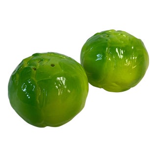 1976 Vintage Trompe L’Oeil Boho Chic Cabbage Salt and Pepper Shakers - A Pair For Sale