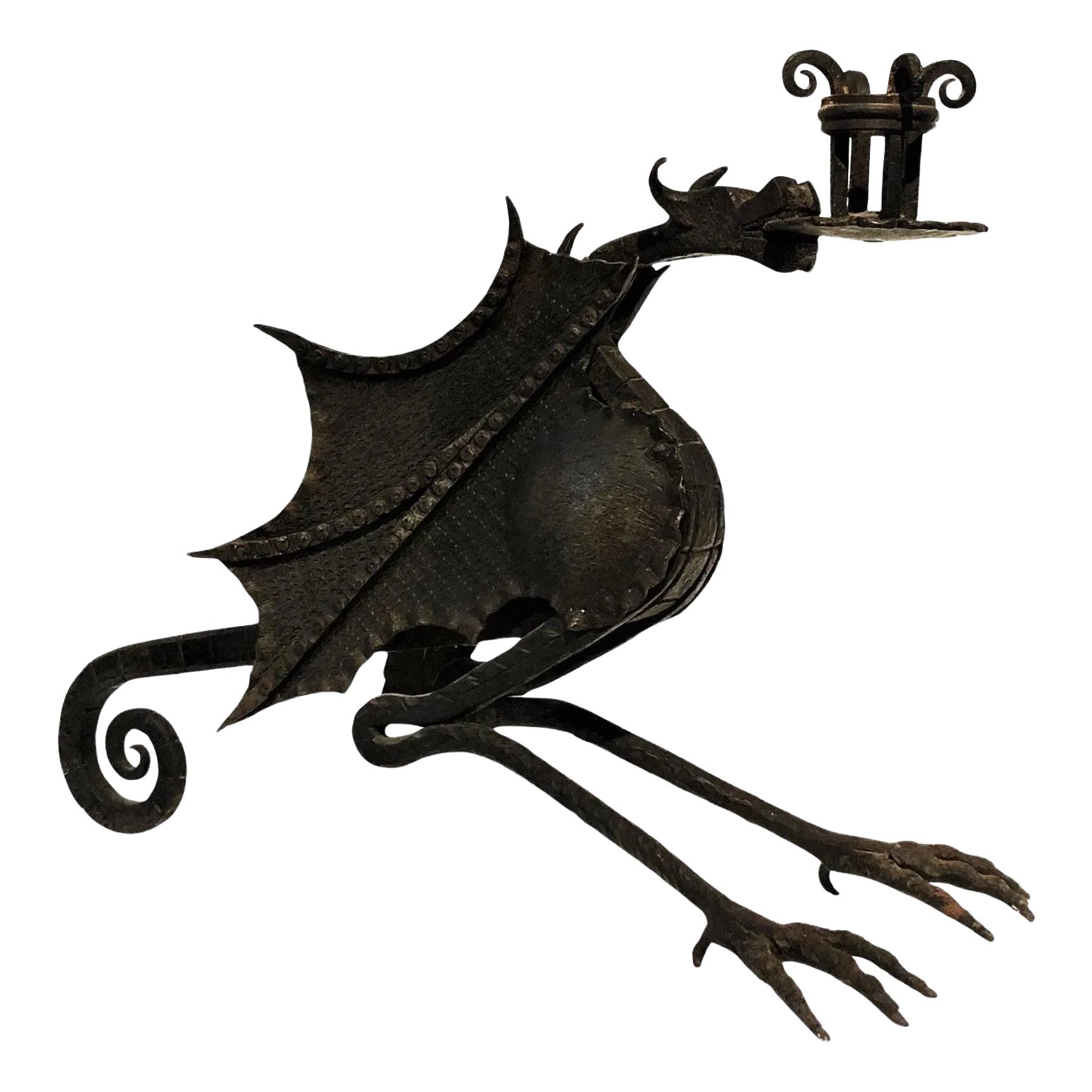 Antique Italian Wrought Iron Dragon Candle Holder, XIX Century | Chairish