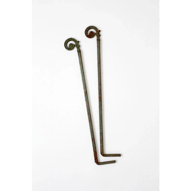 Metal Antique Drapery Hang Hardware Pair For Sale - Image 7 of 8