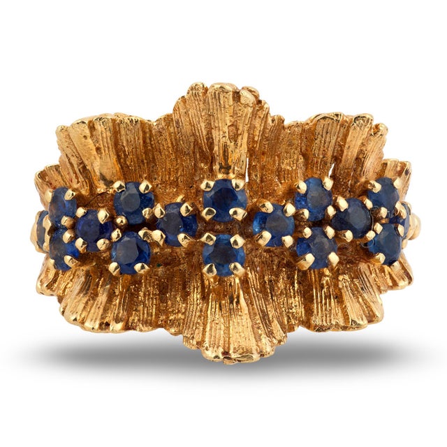 Mid-Century Modern 1940s Retro Sapphire 14k Yellow Gold Ring, Size 6.5 For Sale - Image 3 of 6