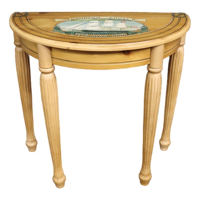 Paint Decorated Pine Demi-Lune Console Table With Ship Motif For Sale