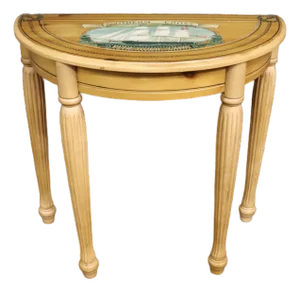 Paint Decorated Pine Demi-Lune Console Table With Ship Motif