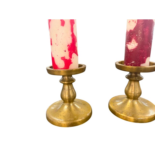 Vintage Metal Candlestick Pair For Sale - Image 10 of 10