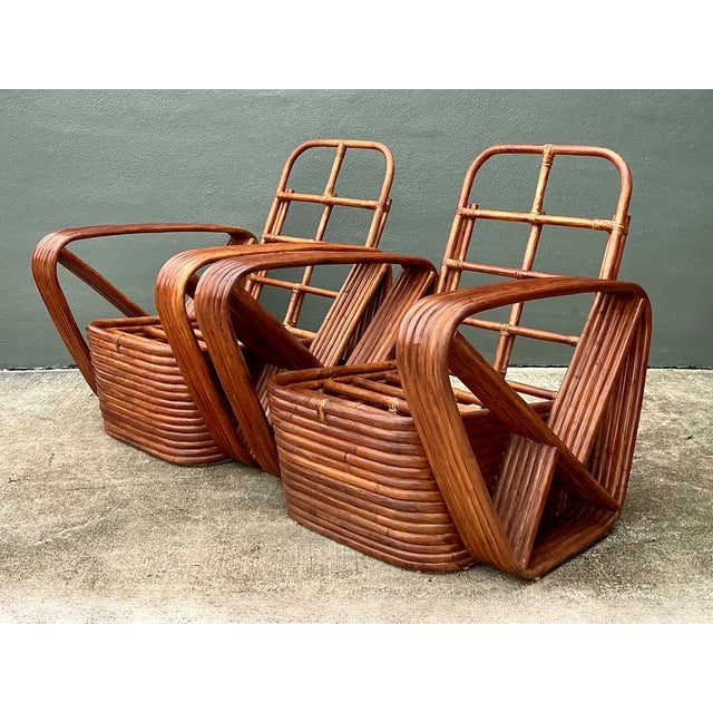 Brown Vintage Paul Frankl Six Strand Rattan Lounge Chairs - A Pair For Sale - Image 8 of 11