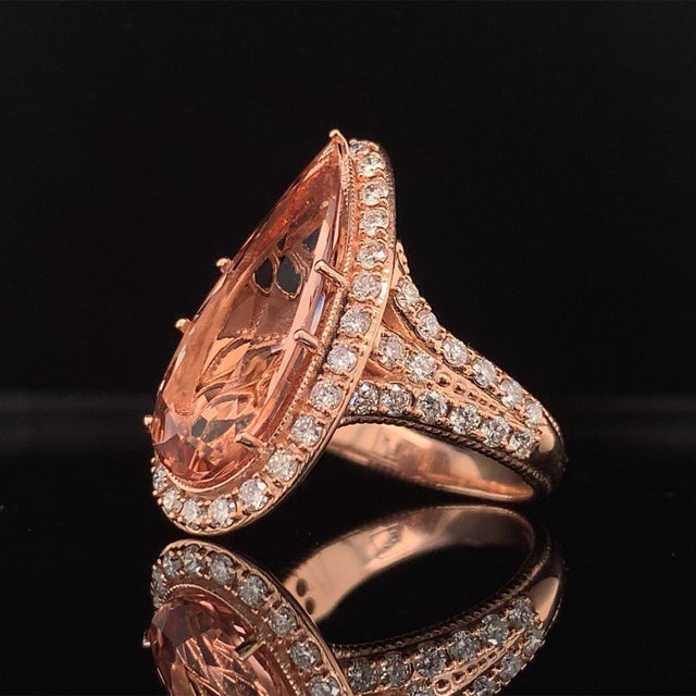 2010s Morganite Diamond Ring 14k Rose Gold 6.91 TCW Certified For Sale - Image 5 of 16