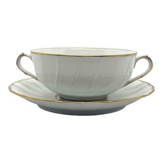 1980s Bernardaud Verlaine Cream Soup Bowls and Saucer Set For Sale